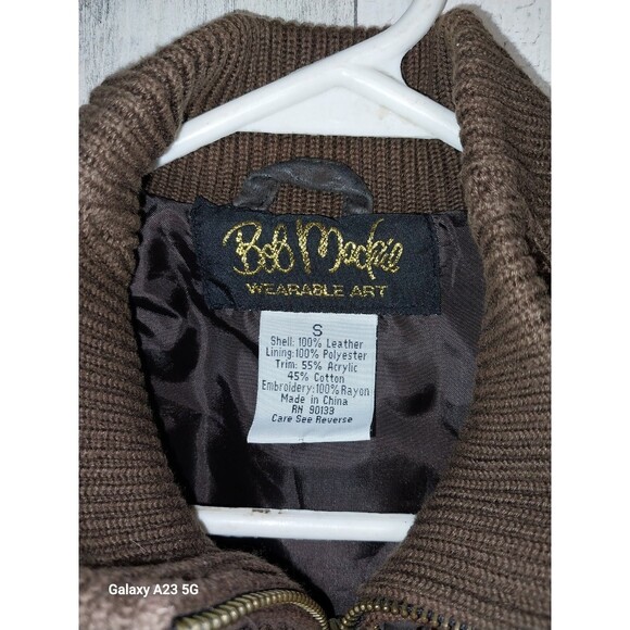 Bob Mackie Western Leather Jacket Women's S Brown Embroidered Artsy Knit Zip - Picture 4 of 6